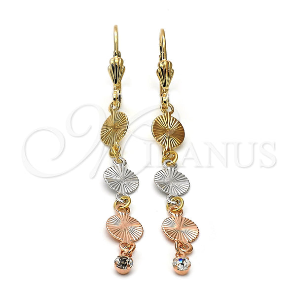 Arete Largo 5.096.012 Oro Laminado, con Blanca Zirconia Cubica, Diamantado, Tres Tonos
