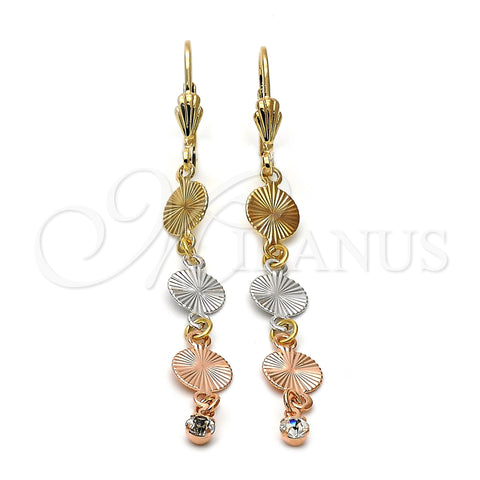 Arete Largo 5.096.012 Oro Laminado, con Blanca Zirconia Cubica, Diamantado, Tres Tonos
