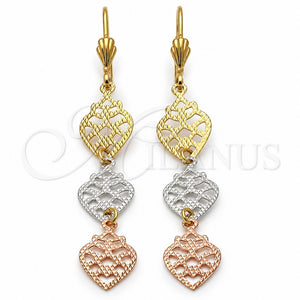 Arete Largo 5.077.012 Oro Laminado, Diseño de Fresa, Diamantado, Tres Tonos