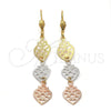Arete Largo 5.077.012 Oro Laminado, Diseño de Fresa, Diamantado, Tres Tonos