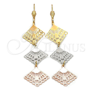 Arete Largo 5.091.011 Oro Laminado, Diamantado, Tres Tonos