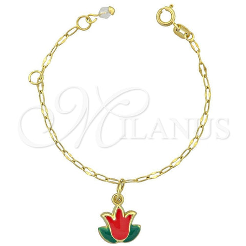 Pulsera de Dije 03.16.0011 Oro Laminado, Diseño de Flor, Esmaltado Multicolor, Tono Dorado (6 Inches Length)