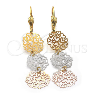 Arete Largo 5.114.017 Oro Laminado, Diseño de Corazón, Pulido, Tres Tonos