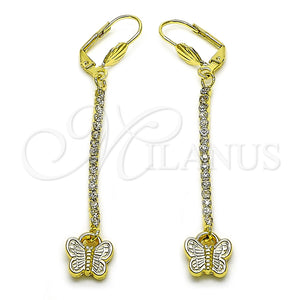 Arete Largo 5.067.014 Oro Laminado, Diseño de Pajaro, con Blanca Cristal, Pulido, Tono Dorado