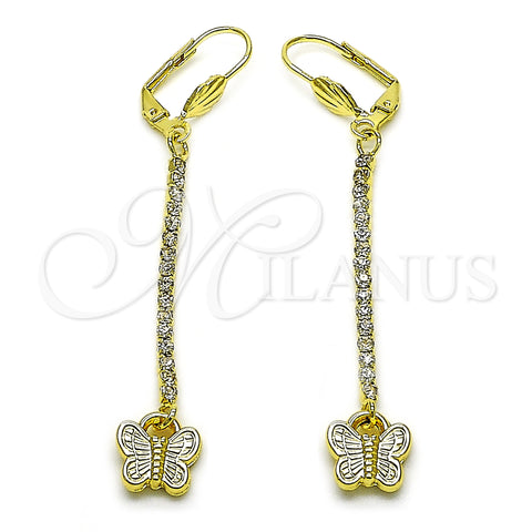 Arete Largo 5.067.014 Oro Laminado, Diseño de Pajaro, con Blanca Cristal, Pulido, Tono Dorado