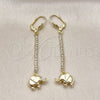 Arete Largo 5.068.010 Oro Laminado, Diseño de Elefante, con Blanca Cristal, Pulido, Tono Dorado