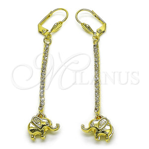 Arete Largo 5.068.010 Oro Laminado, Diseño de Elefante, con Blanca Cristal, Pulido, Tono Dorado