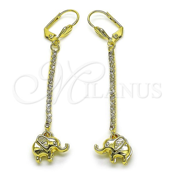 Arete Largo 5.068.010 Oro Laminado, Diseño de Elefante, con Blanca Cristal, Pulido, Tono Dorado