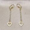Arete Largo 5.071.001 Oro Laminado, Diseño de Corazón, con Blanca Cristal, Mate, Tono Dorado