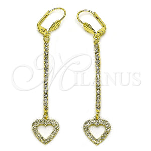 Arete Largo 5.071.001 Oro Laminado, Diseño de Corazón, con Blanca Cristal, Mate, Tono Dorado