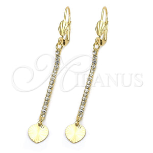 Arete Largo 5.074.008 Oro Laminado, Diseño de Corazón, con Blanca Zirconia Cubica, Diamantado, Tono Dorado
