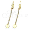 Arete Largo 5.074.008 Oro Laminado, Diseño de Corazón, con Blanca Zirconia Cubica, Diamantado, Tono Dorado