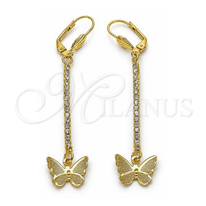 Arete Largo 5.074.011 Oro Laminado, Diseño de Mariposa, con Blanca Cristal, Pulido, Tono Dorado