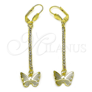 Arete Largo 5.074.011 Oro Laminado, Diseño de Mariposa, con Blanca Cristal, Pulido, Tono Dorado
