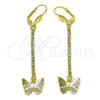 Arete Largo 5.074.011 Oro Laminado, Diseño de Mariposa, con Blanca Cristal, Pulido, Tono Dorado