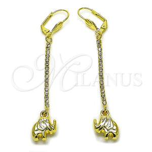 Arete Largo 5.074.014 Oro Laminado, Diseño de Elefante, con Blanca Cristal, Pulido, Tono Dorado