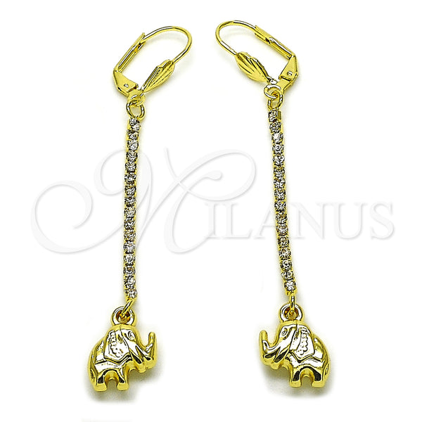 Arete Largo 5.074.014 Oro Laminado, Diseño de Elefante, con Blanca Cristal, Pulido, Tono Dorado