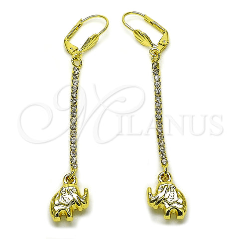 Arete Largo 5.074.014 Oro Laminado, Diseño de Elefante, con Blanca Cristal, Pulido, Tono Dorado