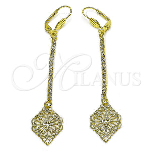 Arete Largo 5.075.010 Oro Laminado, Diseño de Oja y File, con Blanca Cristal, Pulido, Tono Dorado