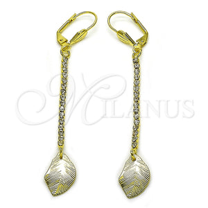 Arete Largo 5.081.012 Oro Laminado, Diseño de Oja, con Blanca Cristal, Diamantado, Tono Dorado