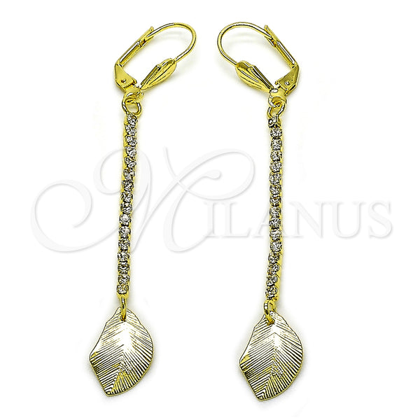 Arete Largo 5.081.012 Oro Laminado, Diseño de Oja, con Blanca Cristal, Diamantado, Tono Dorado