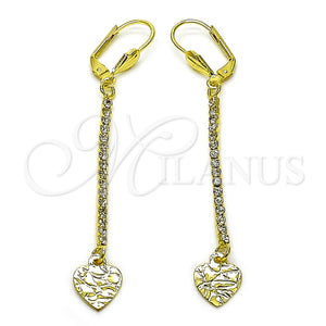 Arete Largo 5.084.010 Oro Laminado, Diseño de Corazón, con Blanca Cristal, Diamantado, Tono Dorado