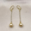Arete Largo 5.085.009 Oro Laminado, Diseño de Bola y Disco, con Blanca Cristal, Pulido, Tono Dorado