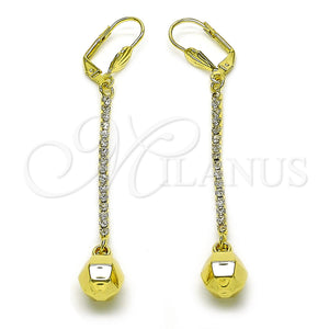 Arete Largo 5.085.009 Oro Laminado, Diseño de Bola y Disco, con Blanca Cristal, Pulido, Tono Dorado