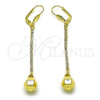 Arete Largo 5.085.009 Oro Laminado, Diseño de Bola y Disco, con Blanca Cristal, Pulido, Tono Dorado