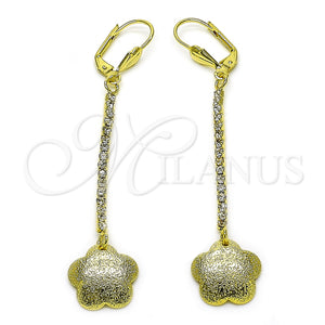 Arete Largo 5.101.003 Oro Laminado, Diseño de Flor, con Blanca Cristal, Mate, Tono Dorado