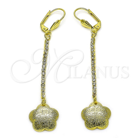 Arete Largo 5.101.003 Oro Laminado, Diseño de Flor, con Blanca Cristal, Mate, Tono Dorado