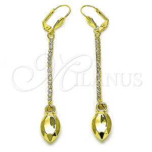 Arete Largo 5.104.008 Oro Laminado, con Blanca Cristal, Pulido, Tono Dorado