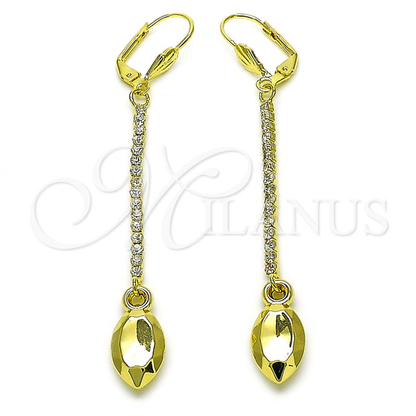 Arete Largo 5.104.008 Oro Laminado, con Blanca Cristal, Pulido, Tono Dorado