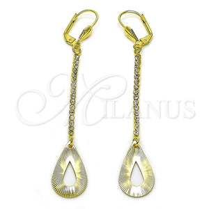 Arete Largo 5.104.017 Oro Laminado, Diseño de Gota, con Blanca Cristal, Diamantado, Tono Dorado