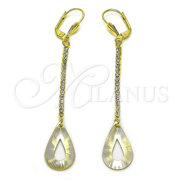 Arete Largo 5.104.017 Oro Laminado, Diseño de Gota, con Blanca Cristal, Diamantado, Tono Dorado