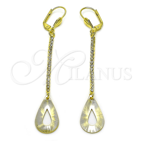 Arete Largo 5.104.017 Oro Laminado, Diseño de Gota, con Blanca Cristal, Diamantado, Tono Dorado