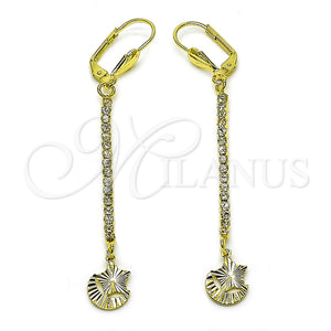 Arete Largo 5.104.018 Oro Laminado, Diseño de Estrella y Luna, con Blanca Cristal, Diamantado, Tono Dorado