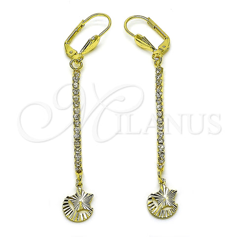 Arete Largo 5.104.018 Oro Laminado, Diseño de Estrella y Luna, con Blanca Cristal, Diamantado, Tono Dorado