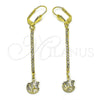 Arete Largo 5.104.018 Oro Laminado, Diseño de Estrella y Luna, con Blanca Cristal, Diamantado, Tono Dorado