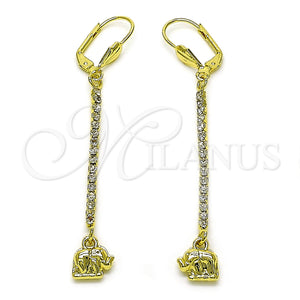 Arete Largo 5.108.001 Oro Laminado, Diseño de Elefante, con Blanca Cristal, Pulido, Tono Dorado