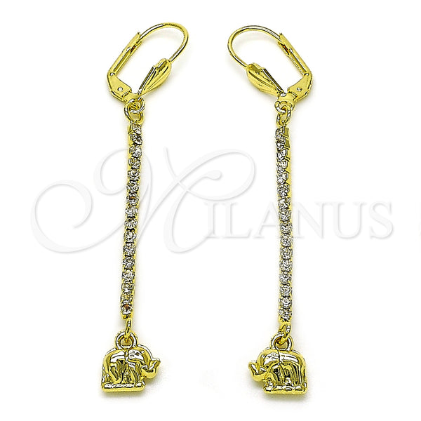 Arete Largo 5.108.001 Oro Laminado, Diseño de Elefante, con Blanca Cristal, Pulido, Tono Dorado