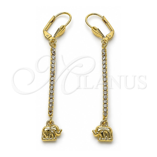 Arete Largo 5.108.001 Oro Laminado, Diseño de Elefante, con Blanca Cristal, Pulido, Tono Dorado