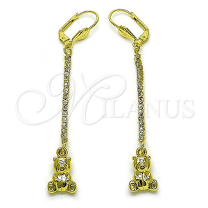 Arete Largo 5.110.002 Oro Laminado, Diseño de Osito, con Blanca Cristal, Pulido, Tono Dorado