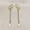 Arete Largo 5.111.013 Oro Laminado, Diseño de Estrella, con Blanca Cristal, Diamantado, Tono Dorado