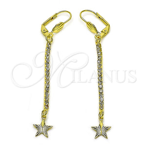 Arete Largo 5.111.013 Oro Laminado, Diseño de Estrella, con Blanca Cristal, Diamantado, Tono Dorado