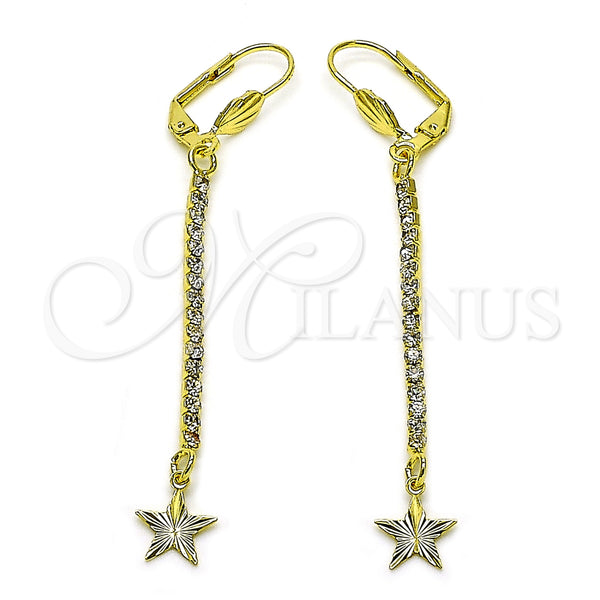 Arete Largo 5.111.013 Oro Laminado, Diseño de Estrella, con Blanca Cristal, Diamantado, Tono Dorado