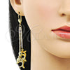 Arete Largo 5.067.001 Oro Laminado, Diseño de Delfín, con Blanca Zirconia Cubica and Blanca Cristal, Pulido, Tono Dorado