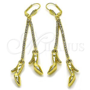 Arete Largo 5.067.010 Oro Laminado, Diseño de Zapato, con Blanca Cristal, Pulido, Tono Dorado