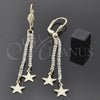 Arete Largo 5.071.008 Oro Laminado, Diseño de Estrella, con Blanca Cristal, Pulido, Tono Dorado