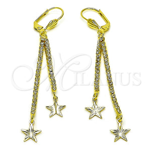Arete Largo 5.071.008 Oro Laminado, Diseño de Estrella, con Blanca Cristal, Pulido, Tono Dorado